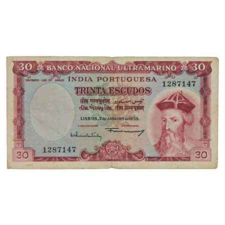 Indo-Portuguese Territories, 30 Escudos, 7th Issue, dated 2nd January 1959, signed by Fran