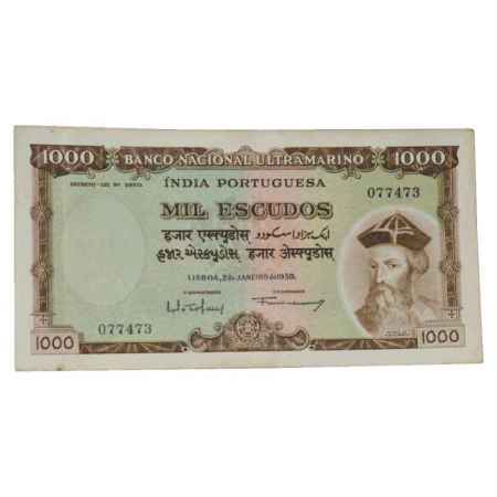 Indo-Portuguese Territories, 1000 Escudos, 7th Issue, dated 2nd January 1959, signed by Fr