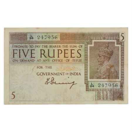 British India, George V, 5 Rupees, ND (1925), signed by H. Denning, Serial No.: L24 247956