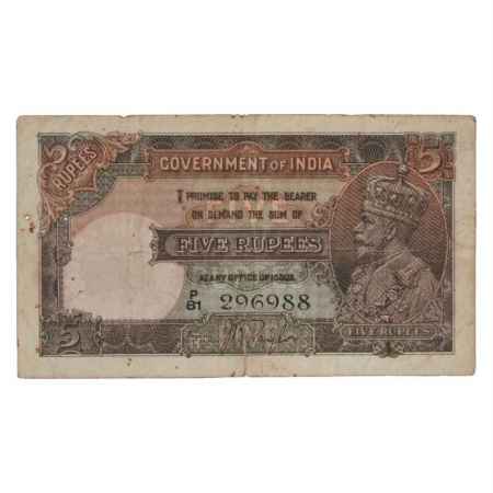 British India, George V, 5 Rupees, ND (1934), signed by J.B. Taylor, Serial No.: P81 29698