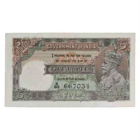 British India, George V, 5 Rupees, ND (1934), signed by J.W. Kelly, Serial No.: R83 667034