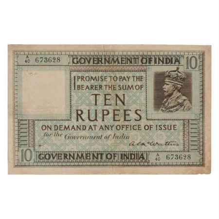 British India, George V, 10 Rupees, ND (1923), signed by A.C. McWatters, Serial No.: A40 6