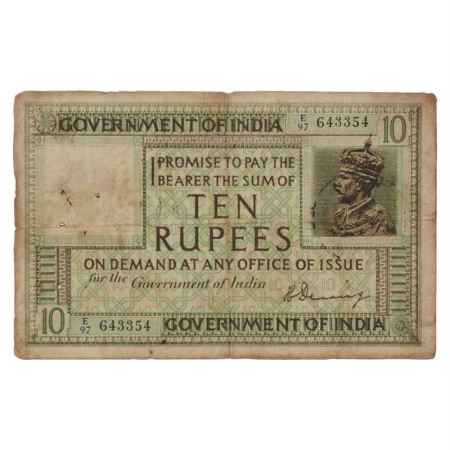 British India, George V, 10 Rupees, ND (1925), signed by H. Denning, Serial No.: E97 64335