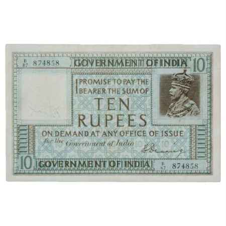British India, George V, 10 Rupees, ND (1923), signed by H. Denning, Serial No.: B87 87485