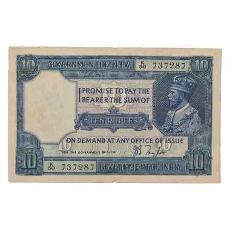 British India, George V, 10 Rupees, ND (1926), signed by J.B. Taylor, Serial No.: K50 7372
