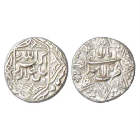 Akbar (1556-1605 AD), Silver ½ Rupee, Lahore Mint, Aban 48. Obv: Quatrefoil borders. Rev: 