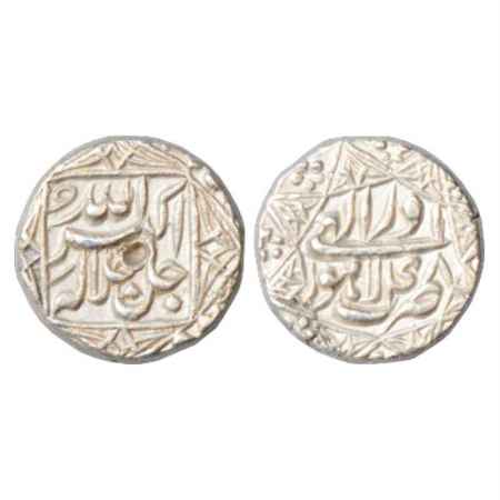 Akbar (1556-1605 AD), Silver ½ Rupee, Lahore Mint, Azar 48. Obv: Quatrefoil borders. Rev: 