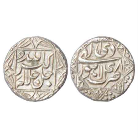 Akbar (1556-1605 AD), Silver ½ Rupee, Lahore Mint, Di 48. Obv: Quatrefoil borders. Rev: Oc