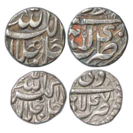 Akbar (1556-1605 AD), Silver ½ Rupee (2), Lahore Mint, Azar 40 and Di 47, KM 66.3. (2 Coin