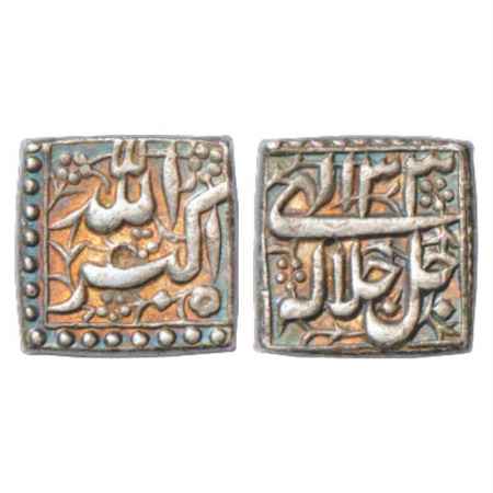 Akbar (1556-1605 AD), Silver Square Rupee, 'Mintless' type, Ilahi 33, KM 91.1. Nicely Tone