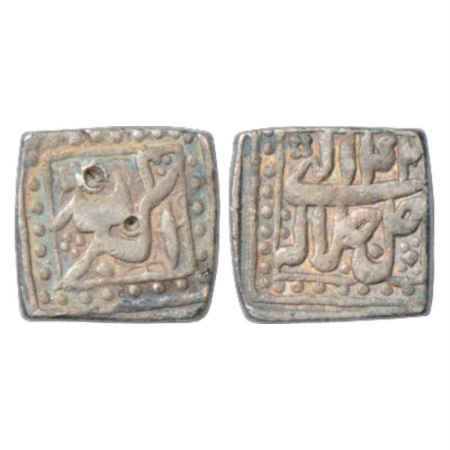 Akbar (1556-1605 AD), Silver Square ½ Rupee, 'Mintless' type, Ilahi 42, KM 64.1. Very Fine