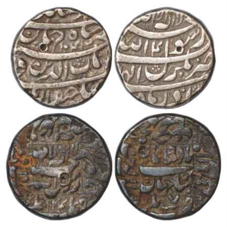 Shah Jahan (1628-1658 AD), Silver Rupee (2), Bhakkar Mint, Azar, AH 1041/RY 4 and AH 1044/