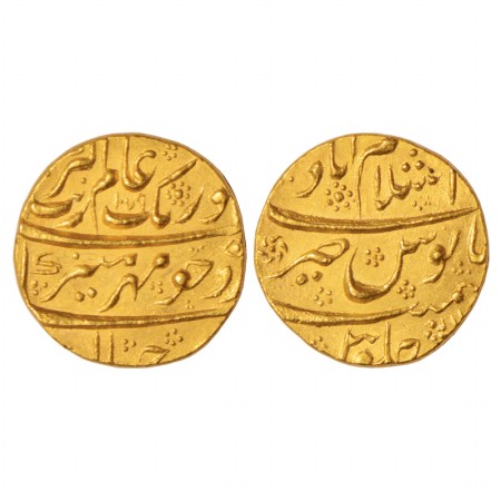 Aurangzeb (1658-1707 AD), Gold Mohur, 11g. Islamabad (Chakan) Mint, AH 1079/RY 11, KM 315.