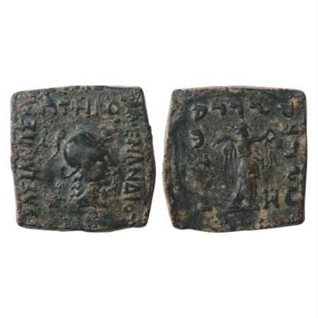 Indo-Greeks, Menander I (155-130 BC), Bronze Unit, BN series 31, 7.34g. Obv: Helmeted bust