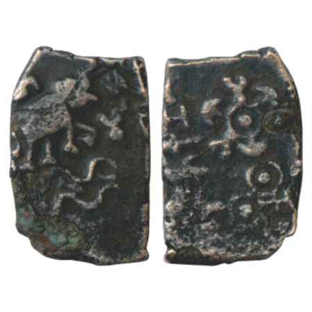 Satavahanas, Arsenical Bronze coin of Siri Satakani (100-50 BC), 'Elephant' type from Vida