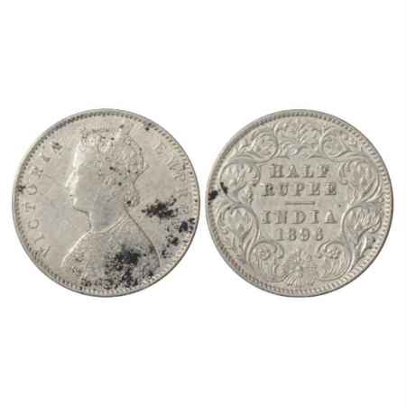 Victoria Empress, Silver ½ Rupee, 1896, Calcutta Mint, A/I/'C' Incused, PR 279. Black spot