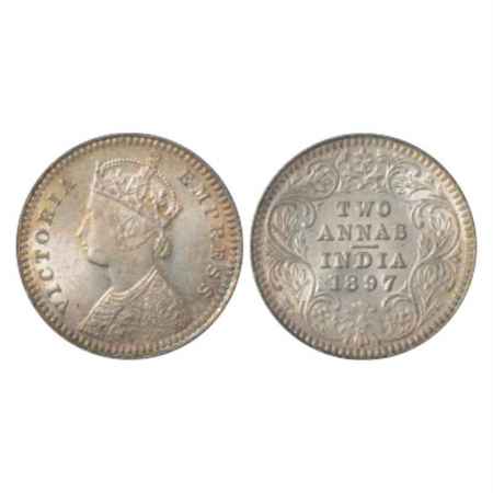 Victoria Empress, Silver 2 Annas, 1897, Calcutta Mint, B/II/'C' Incused, PR 512. Extremely