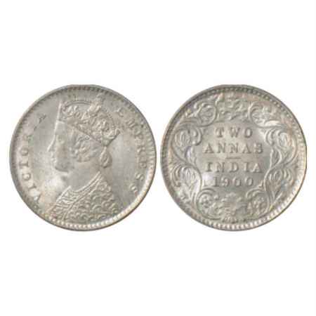 Victoria Empress, Silver 2 Annas, 1900, Calcutta Mint, B/II/'C' Incused, PR 514. Uncircula