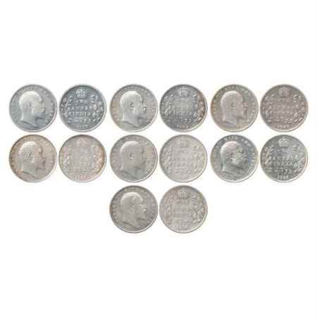 Edward VII, Silver 2 Annas (7), 1903, 1904, 1905, 1906, 1907, 1908 and 1910, Calcutta Mint