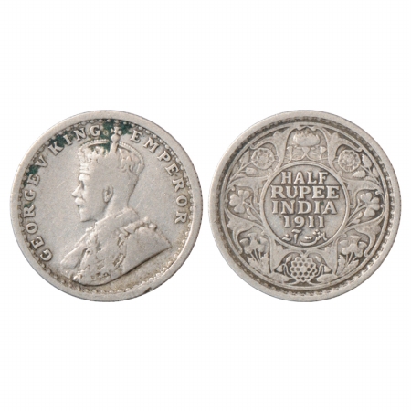 George V, Silver ½ Rupee, 1911, Calcutta Mint, no dot, Pig type, PR 318. Slight edge knock