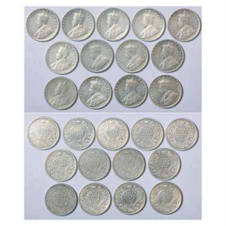 George V, Silver ½ Rupee (13), 1912, 1914, 1916, 1917, 1918, 1919, 1922, 1923, 1924, 1925,