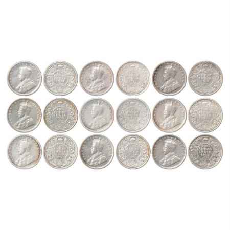 George V, Silver 2 Annas (9), 1912, 1913, 1916 and 1917, Calcutta Mint, PR 565, 566, 569 &