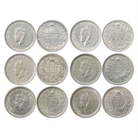 George VI, Half Silver ½ Rupee (6), 1940, 1941, 1942, 1943, 1944 and 1945, Bombay Mint. (6