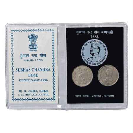 1996, Netaji Subhas Chandra Bose Centenary, UNC Collector's Pack of 2 coins, 2 Rupees, Cal