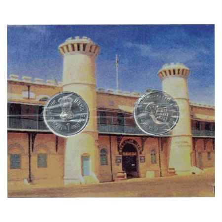 1997, Cellular Jail, Port Blair, Special UNC Collector's Pack of 2 coins, 1 Rupee, Calcutt