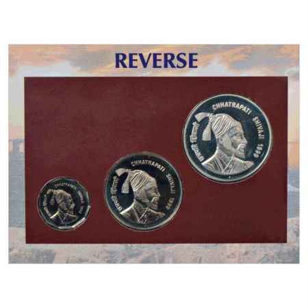 1999, Chhatrapati Shivaji, UNC set of 3 coins, 100 Rupees, 50 Rupees and 2 Rupees, Mumbai 