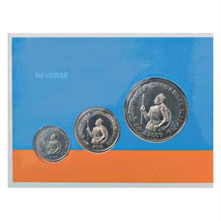 2003, Veer Durgadass, UNC set of 3 coins, 100 Rupees, 10 Rupees and 1 Rupee, Mumbai Mint, 