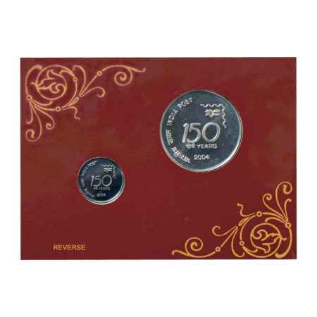 2004, 150 Years of India Post, UNC set of 2 coins, 100 Rupees and 1 Rupee, Kolkata Mint, R