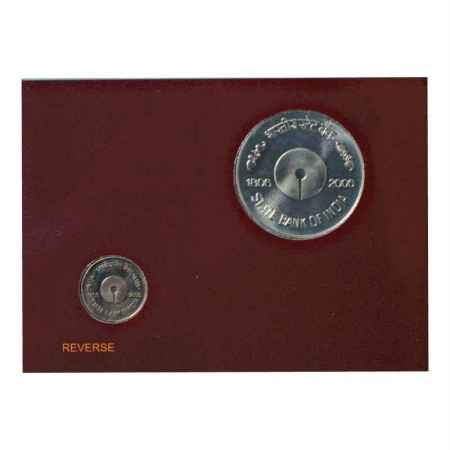 2006, 200 Years of State Bank of India, UNC set of 2 coins, 100 Rupees and 5 Rupees, Kolka