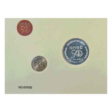 2006, 50 Years of Celebration of ONGC, UNC set of 2 coins, 50 Rupees and 5 Rupees, Kolkata