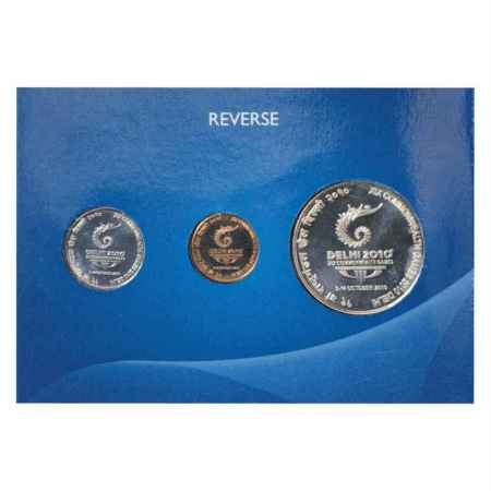 2010, XIX Commonwealth Games Delhi, UNC set of 3 coins, 100 Rupees, 5 Rupees and 2 Rupees,