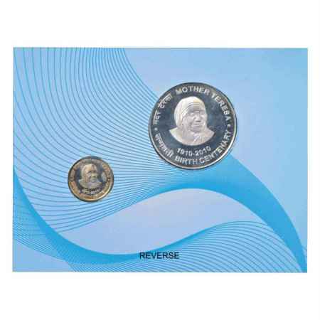 2010, Mother Teresa Birth Centenary, UNC set of 2 coins, 100 Rupees and 5 Rupees, Kolkata 