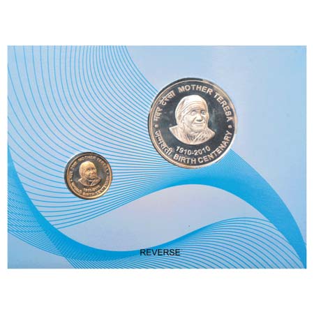 2010, Mother Teresa Birth Centenary, UNC set of 2 coins, 100 Rupees and 5 Rupees, Kolkata 
