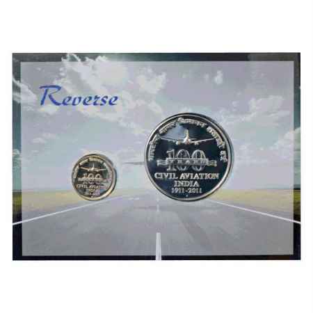 2011, Civil Aviation India, UNC set of 2 coins, 100 Rupees and 5 Rupees, Mumbai Mint.