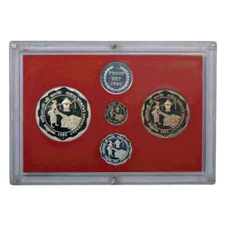 1980, Rural Women's Advancement, Proof set of 4 coins, 100 Rupees, 10 Rupees, 25 Paise and