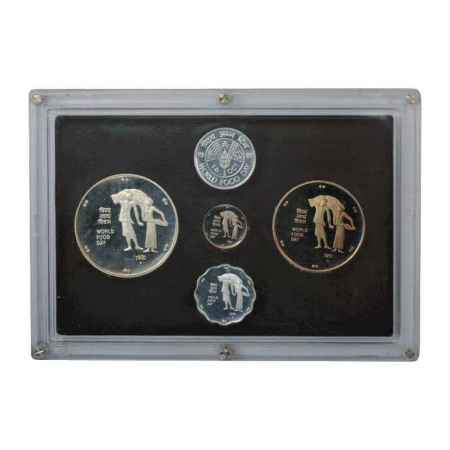 1981, World Food Day, Proof set of 4 coins, 100 Rupees, 10 Rupees, 25 Paise and 10 Paise w