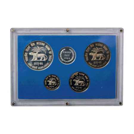 1985, Reserve Bank of India-Golden Jubilee, Proof set of 4 coins, 100 Rupees, 10 Rupees, 2