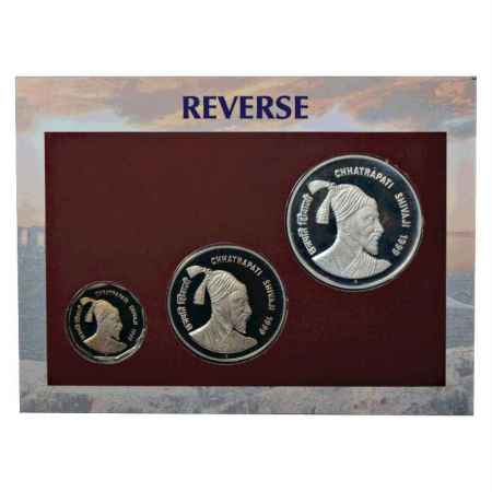 1999, Chhatrapati Shivaji, Proof set of 3 coins, 100 Rupees, 50 Rupees and 2 Rupees, Mumba