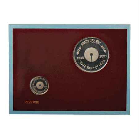 2006, 200 Years of State Bank of India, Proof set of 2 coins, 100 Rupees and 5 Rupees, Kol