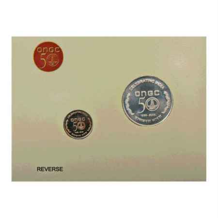 2006, 50 Years of Celebration of ONGC, Proof set of 2 coins, 50 Rupees and 5 Rupees, Kolka