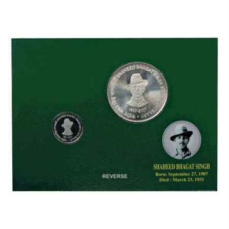 2007, Shaheed Bhagat (Sagat) Singh Birth Centenary, Proof set of 2 coins, 100 Rupees and 5