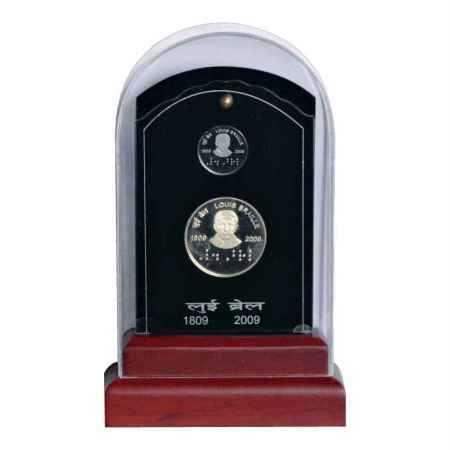 2009, 200th Birth Anniversary of Louis Braille, Special VIP Proof set of 2 coins, 100 Rupe