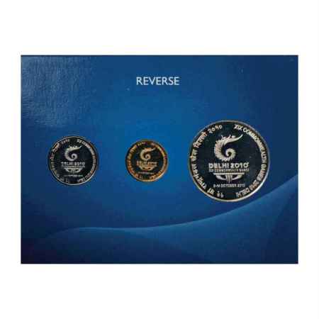 2010, XIX Commonwealth Games Delhi, Proof set of 3 coins, 100 Rupees, 5 Rupees and 2 Rupee