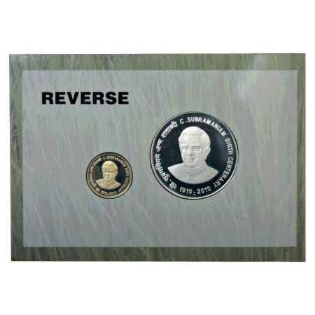 2010, C. Subramaniam Birth Centenary, Proof set of 2 coins, 100 Rupees and 5 Rupees, Mumba
