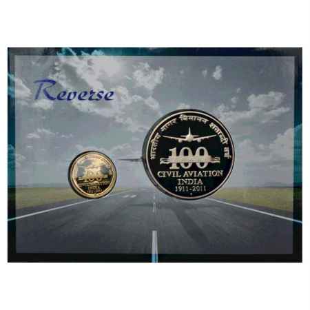 2011, Civil Aviation India, Proof set of 2 coins, 100 Rupees and 5 Rupees, Mumbai Mint.