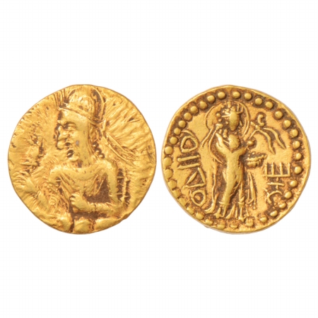 Kushans, Huvishka (155-190 AD), Gold Dinar, Gobl 326, 7.90g. Obv: Draped bust of the king 